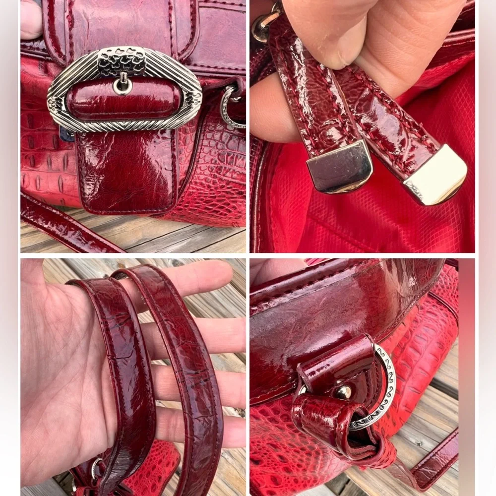 - Red Reptile Embossed Leather Shoulder Bag! EUC!